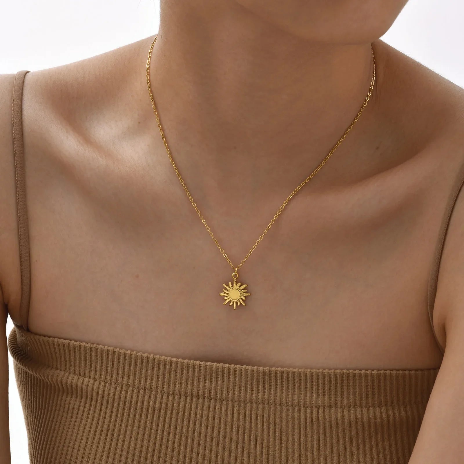 Greek Sun Necklace for Women | Stainless Steel Spiral Pendant Necklace