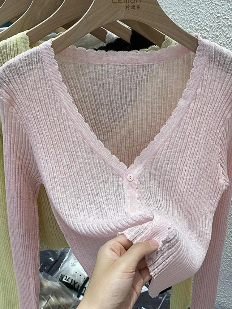 Summer Short Ice Silk Knitted Sun Protection Cardigan Women's Thin Suspender Skirt Layered Gauze Jacket Air-conditioned Cover Up