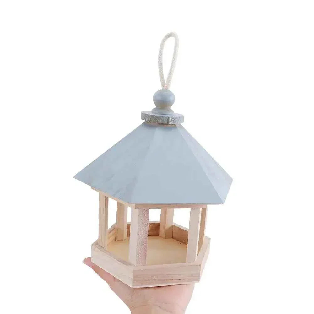 Wooden House Bird Feeder Outdoor Wooden Birds House Hanging Feeding Station Hollow Bird Feeder Food Container for Garden Park