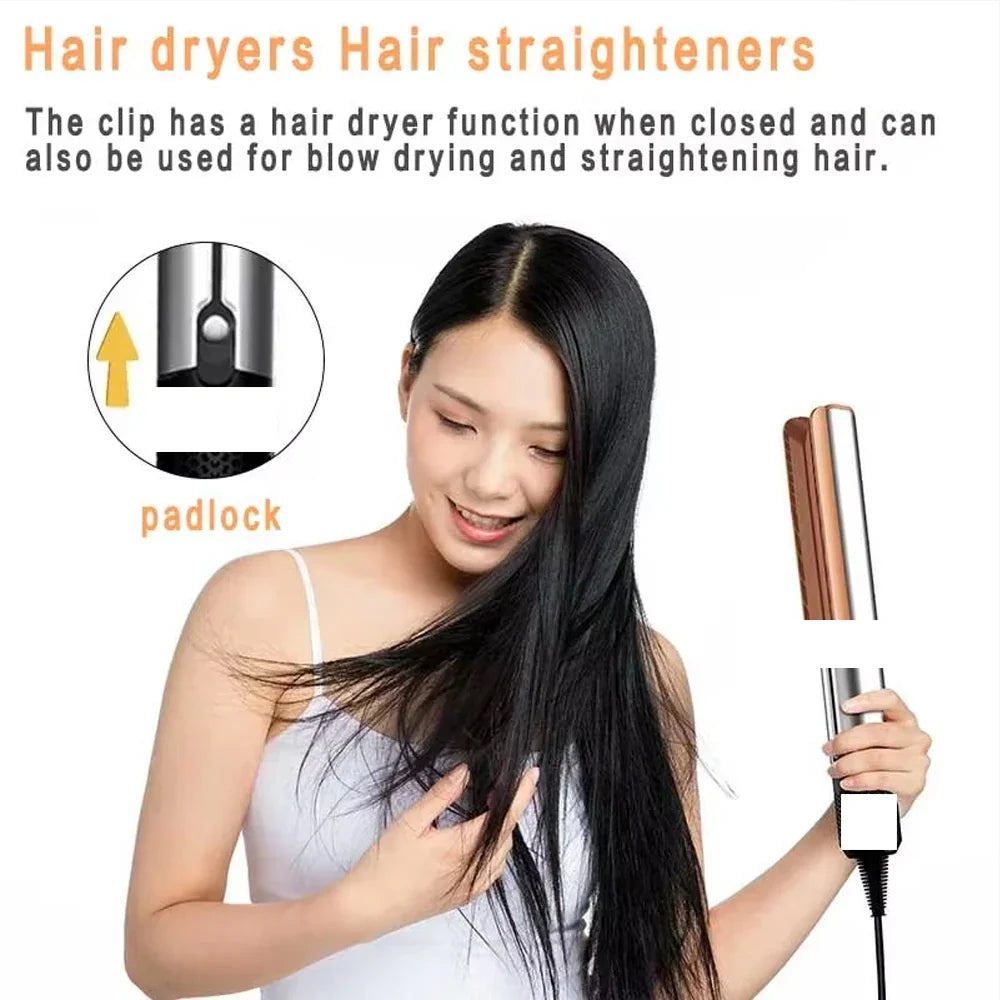 2-in-1 Negative Ion Hair Dryer Multi-Function Straightener Long-Lasting Styling Tool Straightener for Wet or Dry Hair