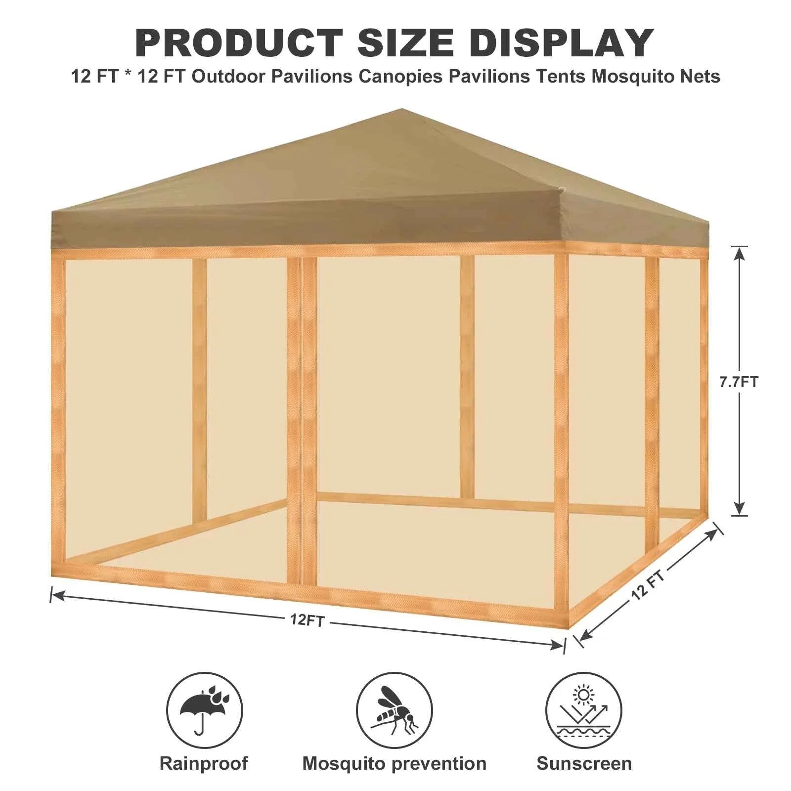 Gazebo Universal Replacement Mosquito Netting Outdoor Gazebo Canopy 4-Panel Screen Walls with Zipper (Mosquito Net Only)