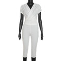 Stylish Lady Cross V Neck Ruched Short Sleeve Two Piece Set High Waist Capri Pants 2026 Women Solid Bodycon Casual Tracksuit