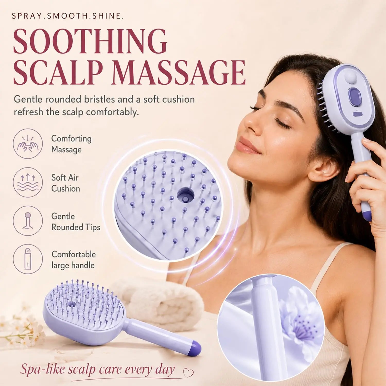 2026 Electric Steaming Hair Straightener Brush Electric Spray Air Cushion Massage Hair Brush Rechargeable Detangling Steam Brush