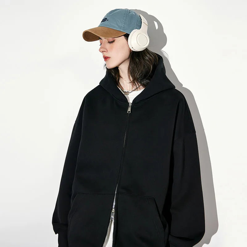 Women's Fashion Warm Hooded Jacket Fall Autumn Winter Gray Long Sleeve Pocket Double Zipper Jacket Commuter Casual Women Jacket