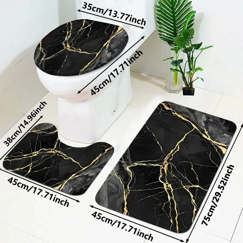 VIKAMA Gold Thread Marble Bathroom Rug Set 3PCS Non-Slip Absorbent Floor Mat Luxury Bath Carpet Single Or Full Set Sale