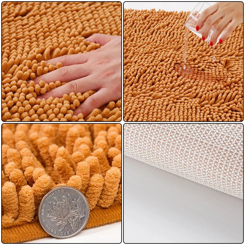 Chenille Bathroom Carpet Non Slip Bath Mat Soft and Comfortable Plush Living Room Door Bathroom Absorbent Foot Floor Matscarpet