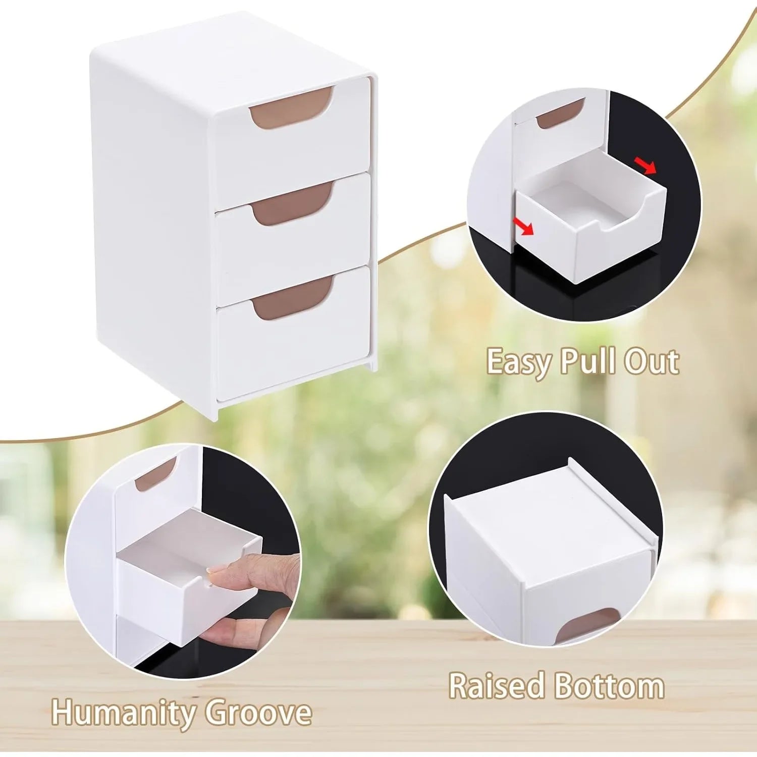 Multi-functional Drawer-style Storage Box 3-Tier Desktop Cosmetic Jewelry Organizer Office Snack Storage Box Portable Cabinet