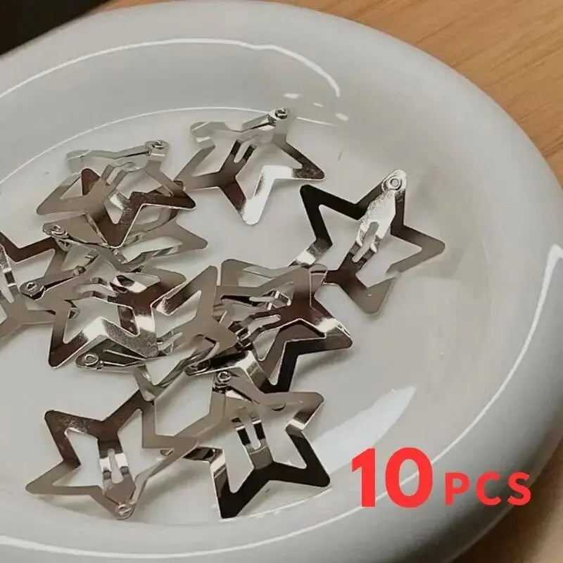 10/25/50/100/200pcs Silver Star Hair Clips for Girl Y2k Filigree Star Metal Snap Clip Hairpins Barrettes Hair Accessories