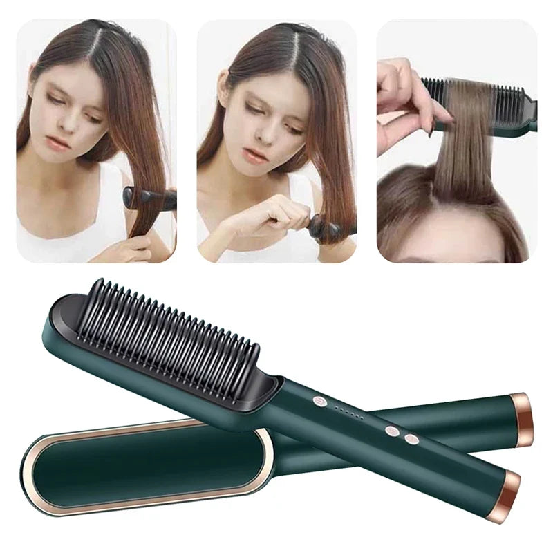 Professional hair styling tools - Hair straightening device for beauty salons - Smooth hot hair straightening comb and brush