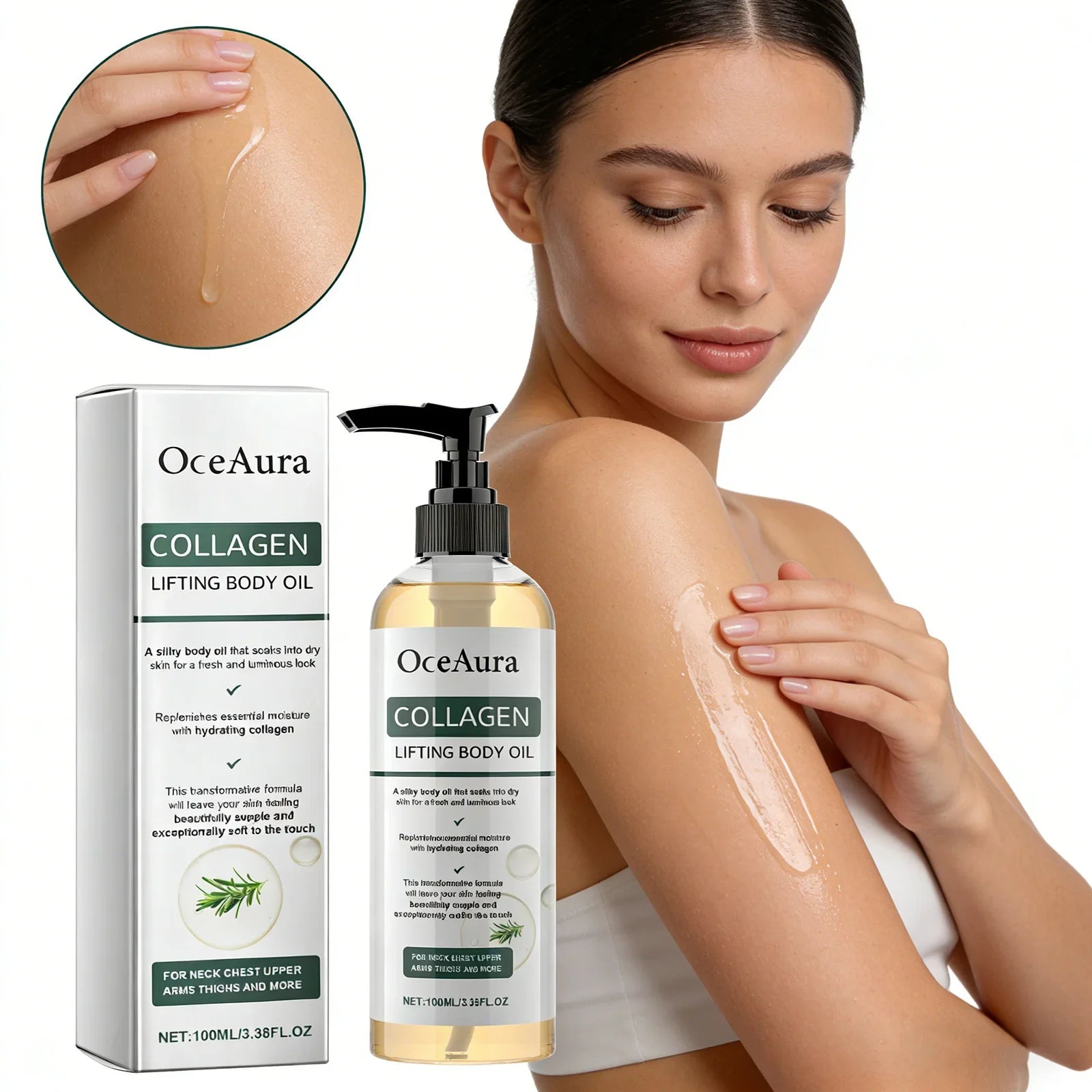 Collagen Firming Body Oil 100ml Enhance Skin Elasticity & Tighten Deep Hydration Moisturizing Refreshing Rosemary Non-Greasy Oil