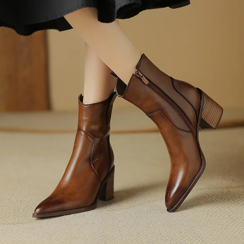 2026 Autumn Women Boots Women Shoes Pointed Toe Chunky Heel Boots Casual Winter Boots Short Modern Boots Chelsea High Heels