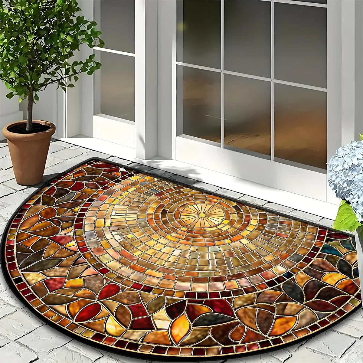 Semi-circular door rubbing mat arched diatomite printed entrance mat porch non-slip mat entrance water-absorbing mat