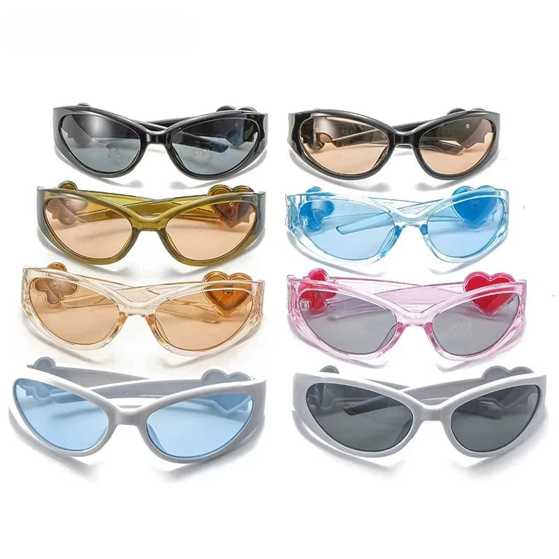 Retro Y2K Style Oval Sunglasses Women Fashion Heart Frame Sports Goggles Popular Cat Eye Party Sun Glasses Ladies Gafas De Sol