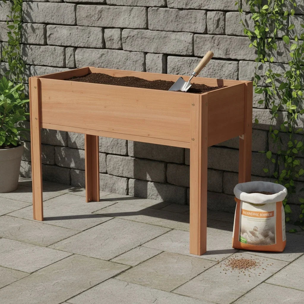 Solid Fir Wood Raised Garden Bed With Legs Outdoor Plants