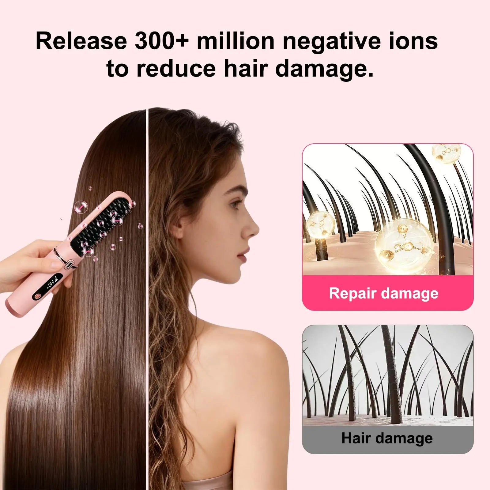 Cordless Hair Straightener Brush Portable Hot Brush with Ionic Technology Auto Shut-Off for Travel & Touch-Ups Ideal for Women