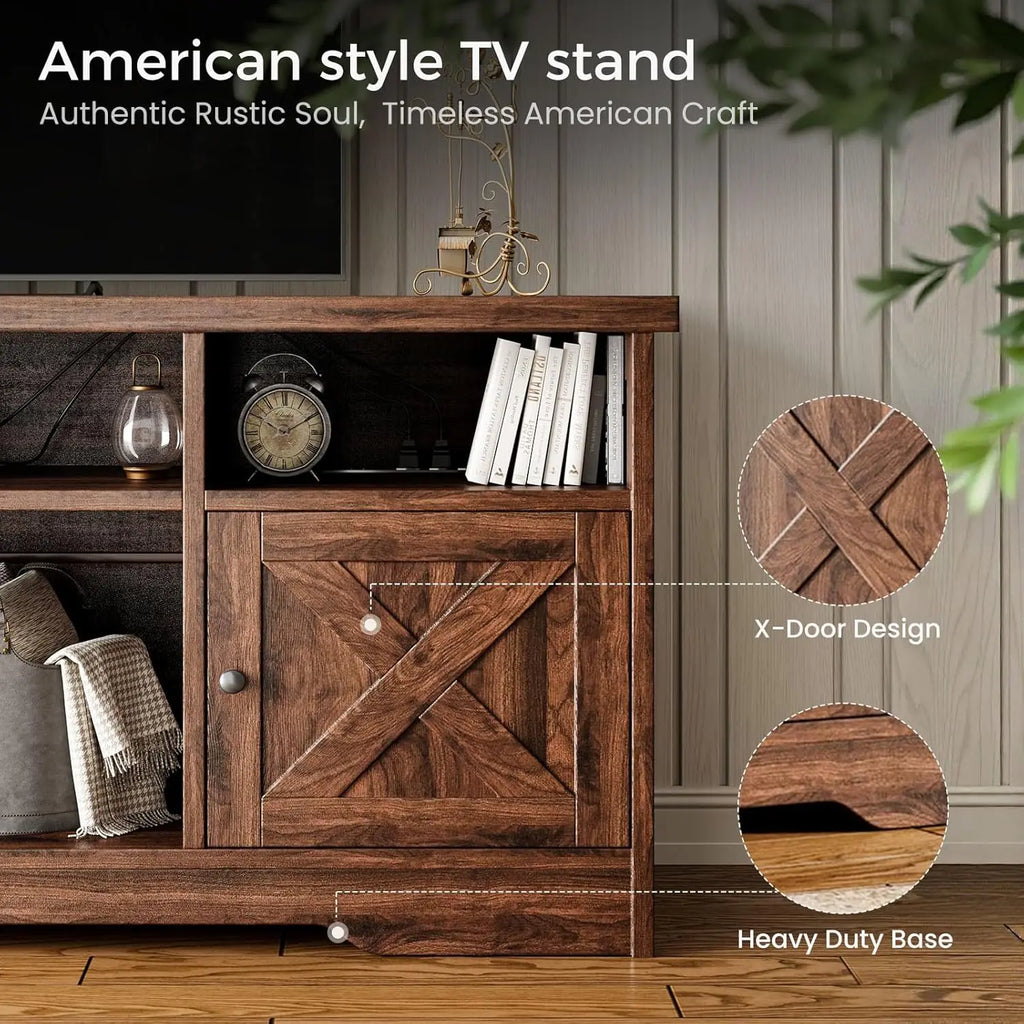 BIANXIANG Farmhouse TV Stand With Power Outlet And LED Lighting