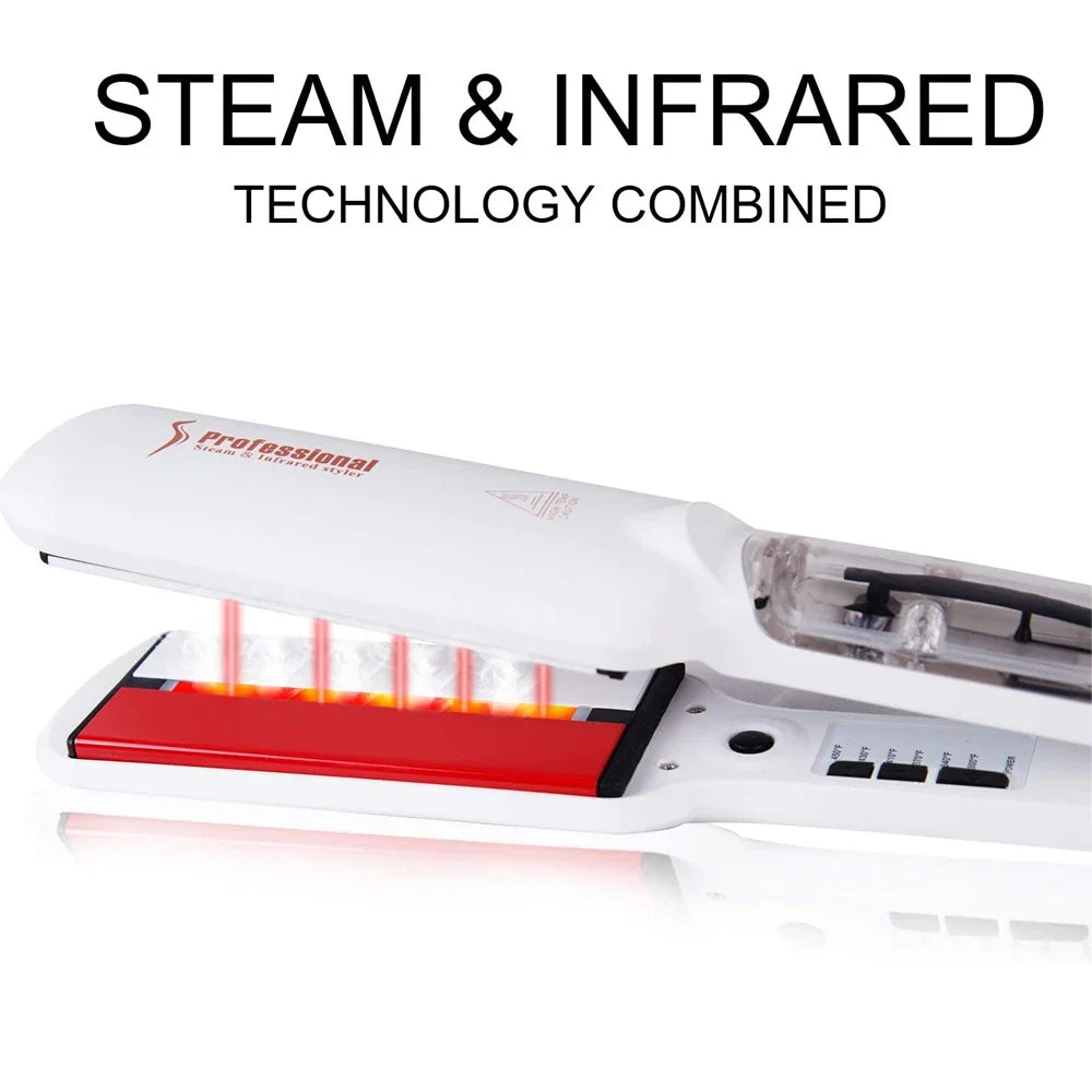 Infrared Steam Hair Straightener Curler Ceramic Glaze Plate 450°F Fast Heating Vapor Flat Iron Straightening Irons Dual Voltage