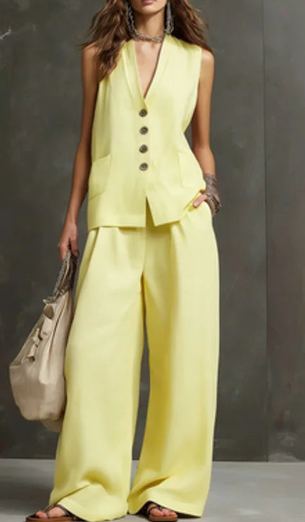 Outfits For Women 2 Piece Set Single-breasted Vest Pocket Solid Color Top Women Pocket Wide-leg Trousers Women's New Summer Suit