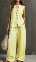Outfits For Women 2 Piece Set Single-breasted Vest Pocket Solid Color Top Women Pocket Wide-leg Trousers Women's New Summer Suit