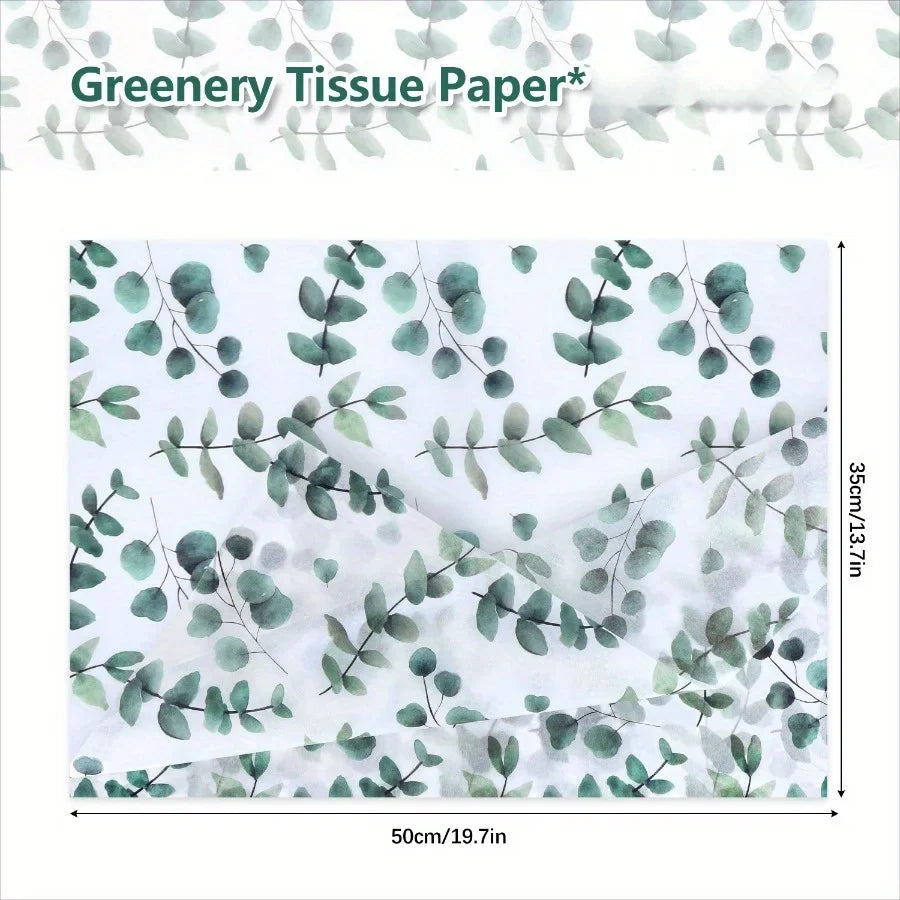 Eucalyptus & Snow Pear Tissue Paper | Green Leaf Design for Gift Wrapping