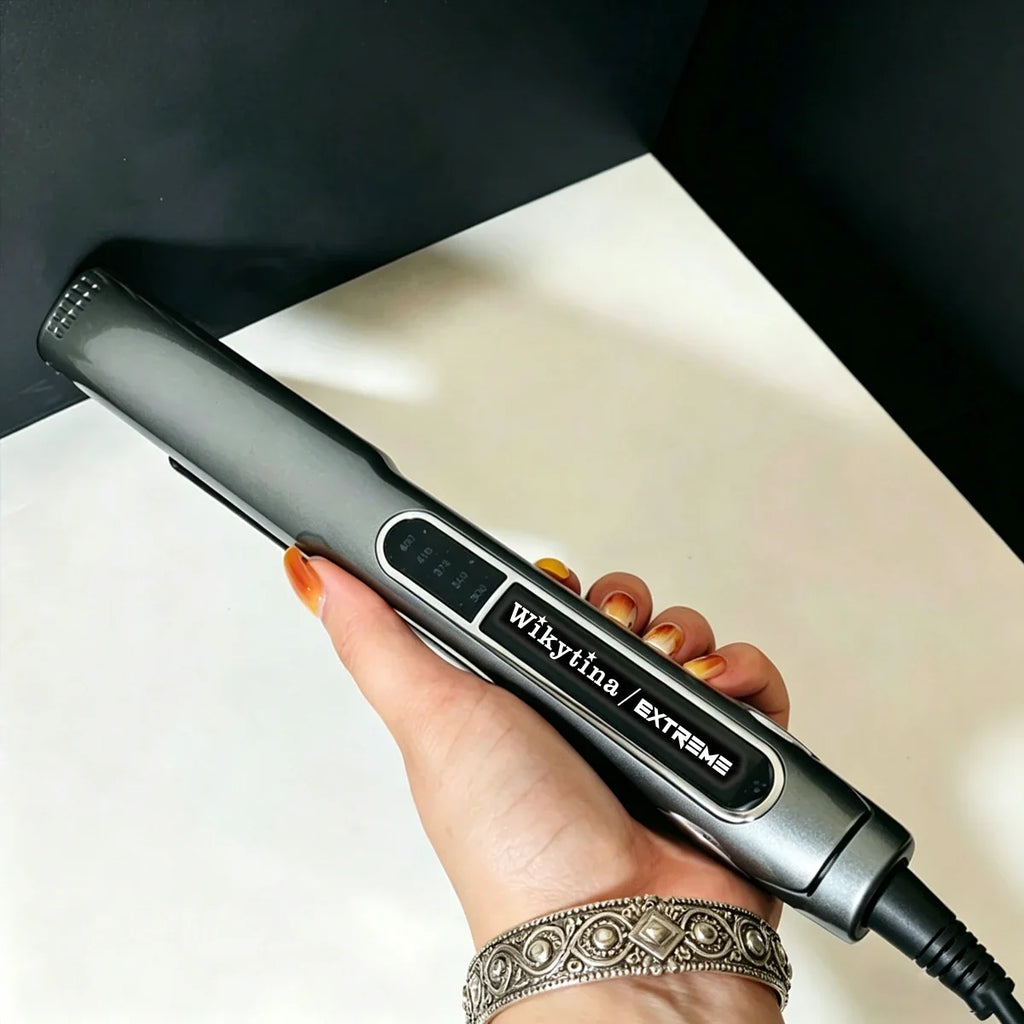 Professional Titanium 2-in-1 Hair Straightener Curler with 5 Heat Settings Fast Heating Negative Ion Salon Flat Iron