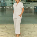 New Summer Women's Short-sleeve Tops Pants Casual Two-piece Suit Fashion Elegant Office Solid Holiday 2-piece Set Women Clothes