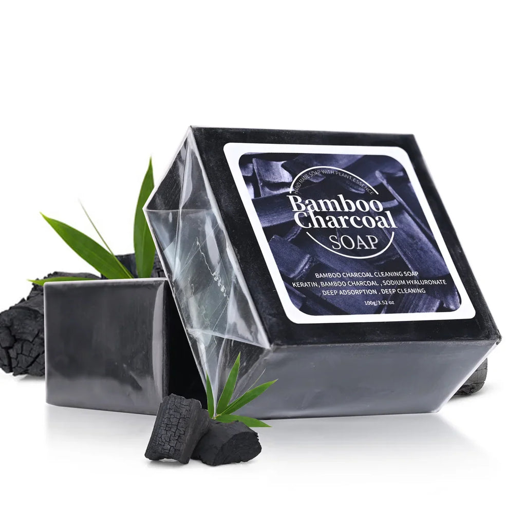 B+100G Bamboo Charcoal Powder Deep Cleaning Soap Plant Oil Soap Keratin Protein Men's Bath and Face Wash Handmade Soap