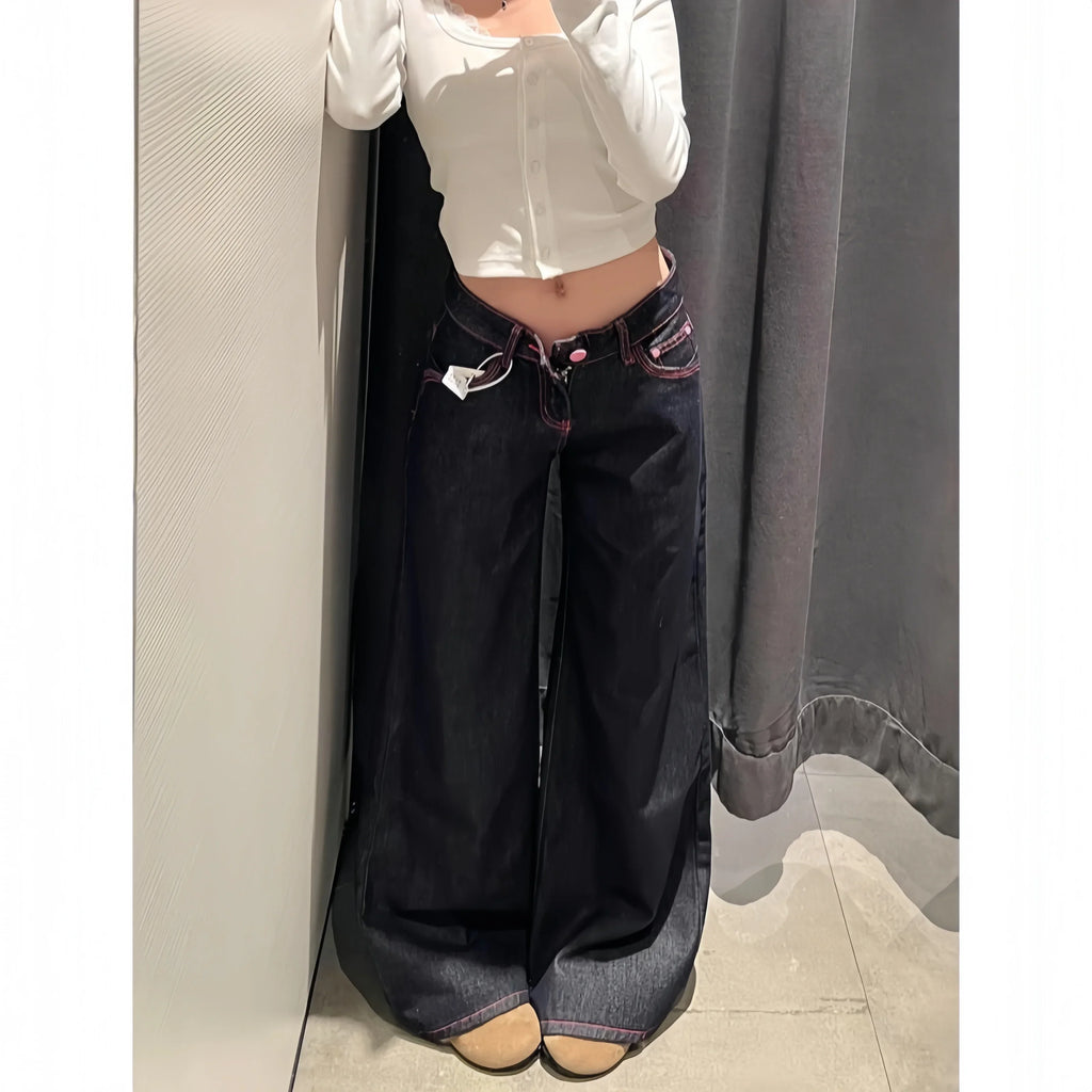 Women's Jeans Women's Pants Low Rise Flare Washed Denim Casual Summer Style Tummy Control Long Leg Straight Wide Leg