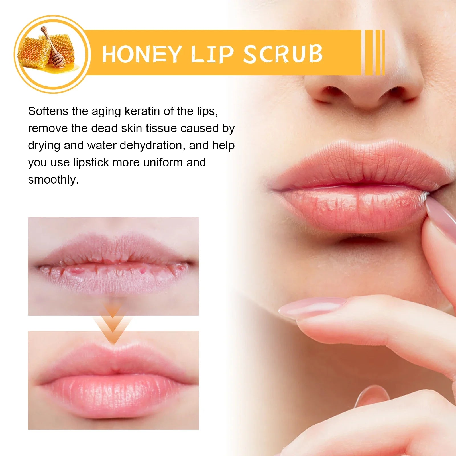 EELHOE Honey Lip Scrub Exfoliator for Dry Chapped Lips Nourishing Moisturizing Dead Skin Removal Plumping Line Care Treatment