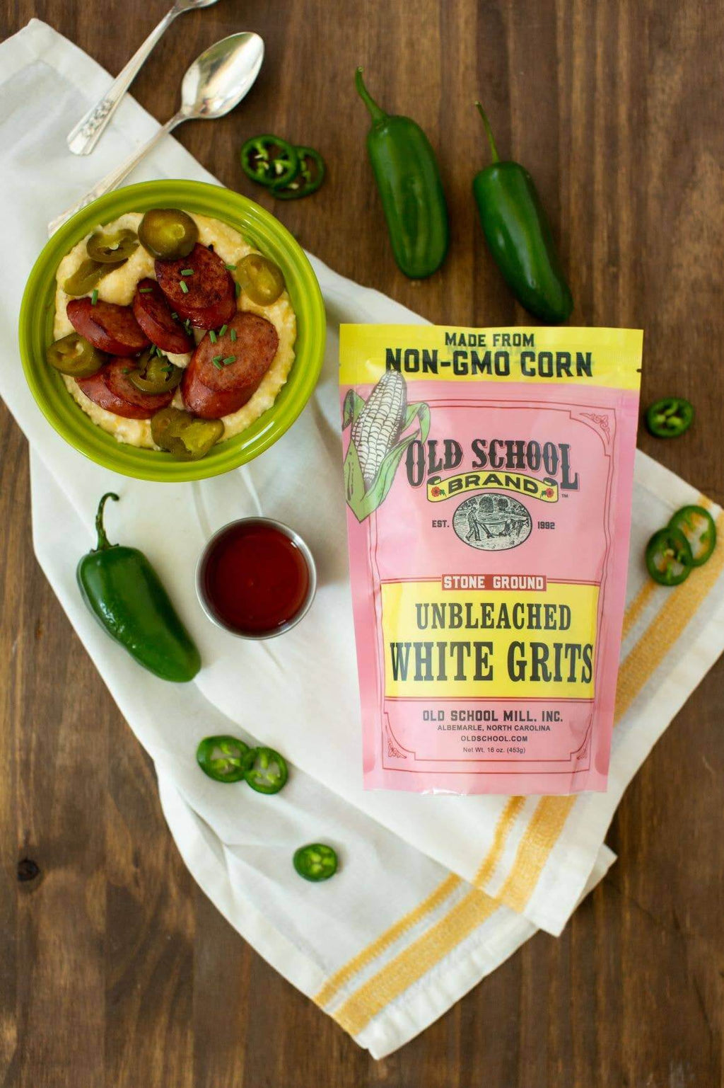 Old School Brand Non-GMO Stone Ground White Unbleached Grits, 1lb