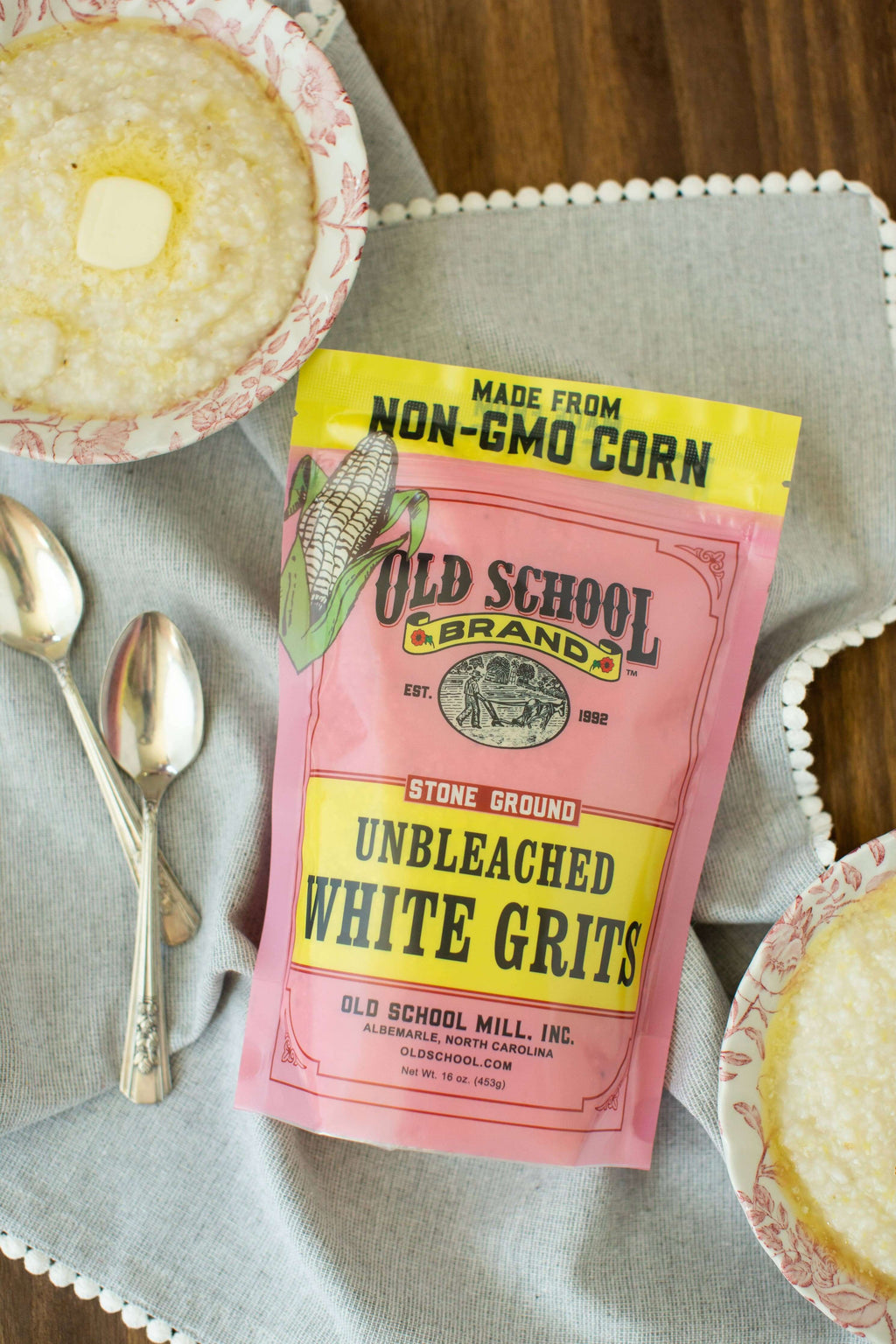Old School Brand Non-GMO Stone Ground White Unbleached Grits, 1lb