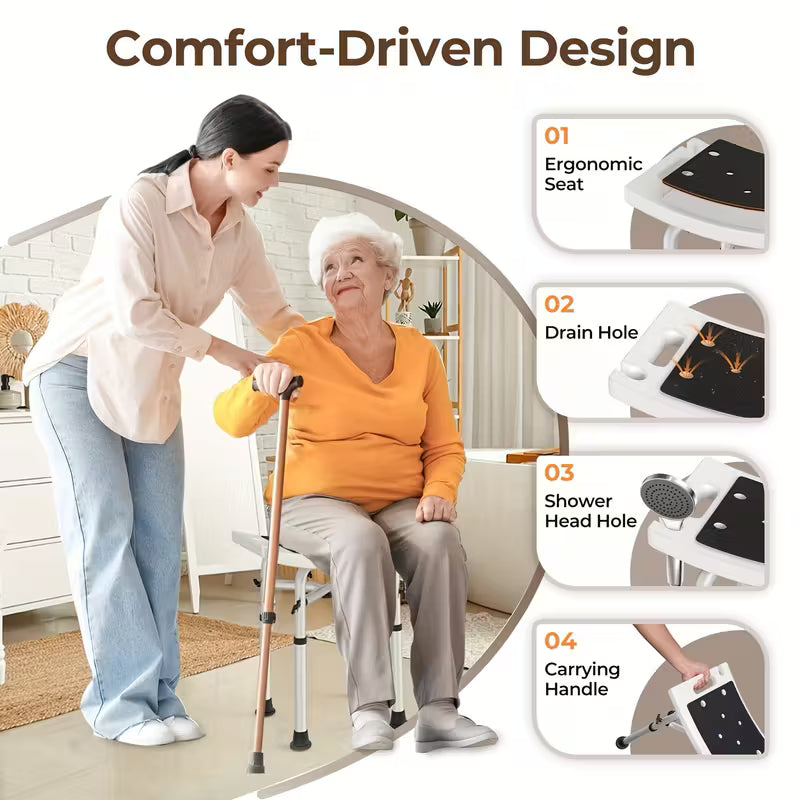 Shower Chair for Elderly, Disabled & Seniors - 500 Lbs Weight Capacity, Adjustable Height