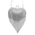 Rhinestone Fringe Heart Evening Tote Clutch Crossbody Bag