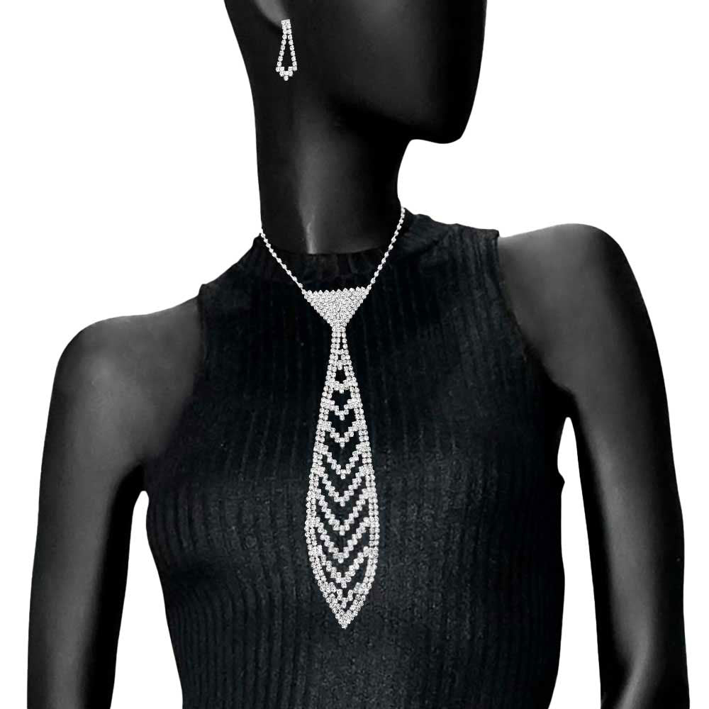 Rhinestone Pave Necktie Necklace
