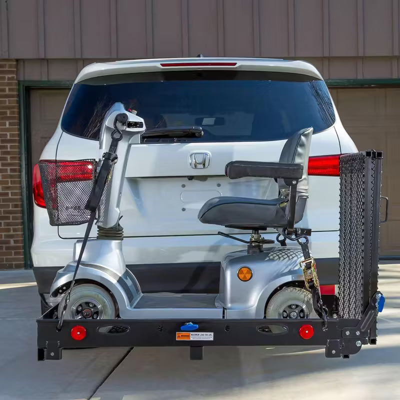 Silver Spring Folding Steel Wheelchair Carrier with Ramp & Hitch Mount, 48" x 27.75", Black - Heavy-Duty and Foldable Mobility Carrier for Scooter Vehicles and Wheelchairs