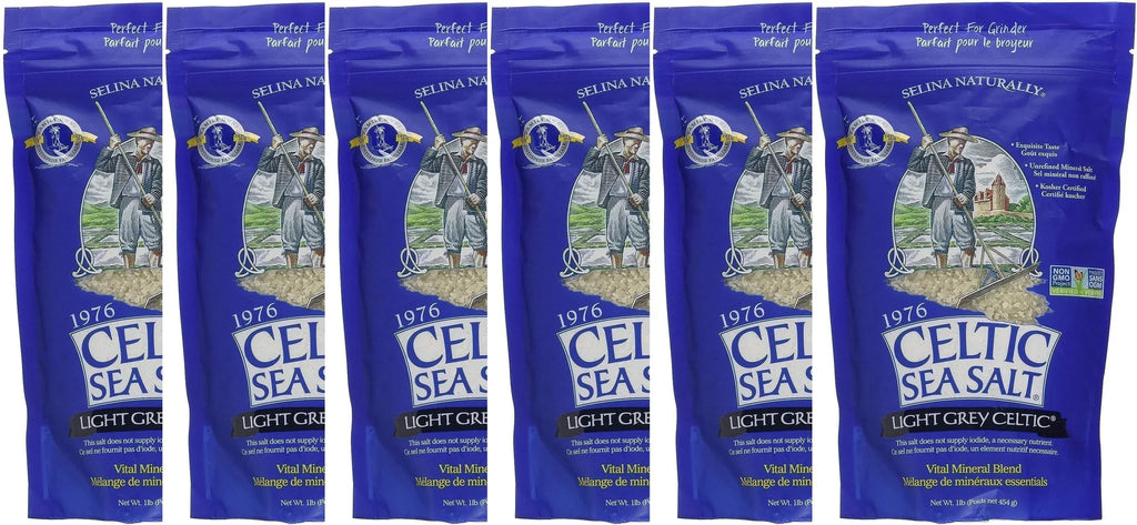 Celtic Sea Salt, Light Grey Resealable Bag, 1 lb (Bulk Pack of 6)