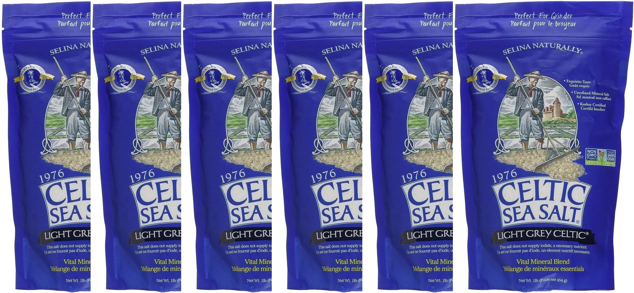Celtic Sea Salt, Light Grey Resealable Bag, 1 lb (Bulk Pack of 6)