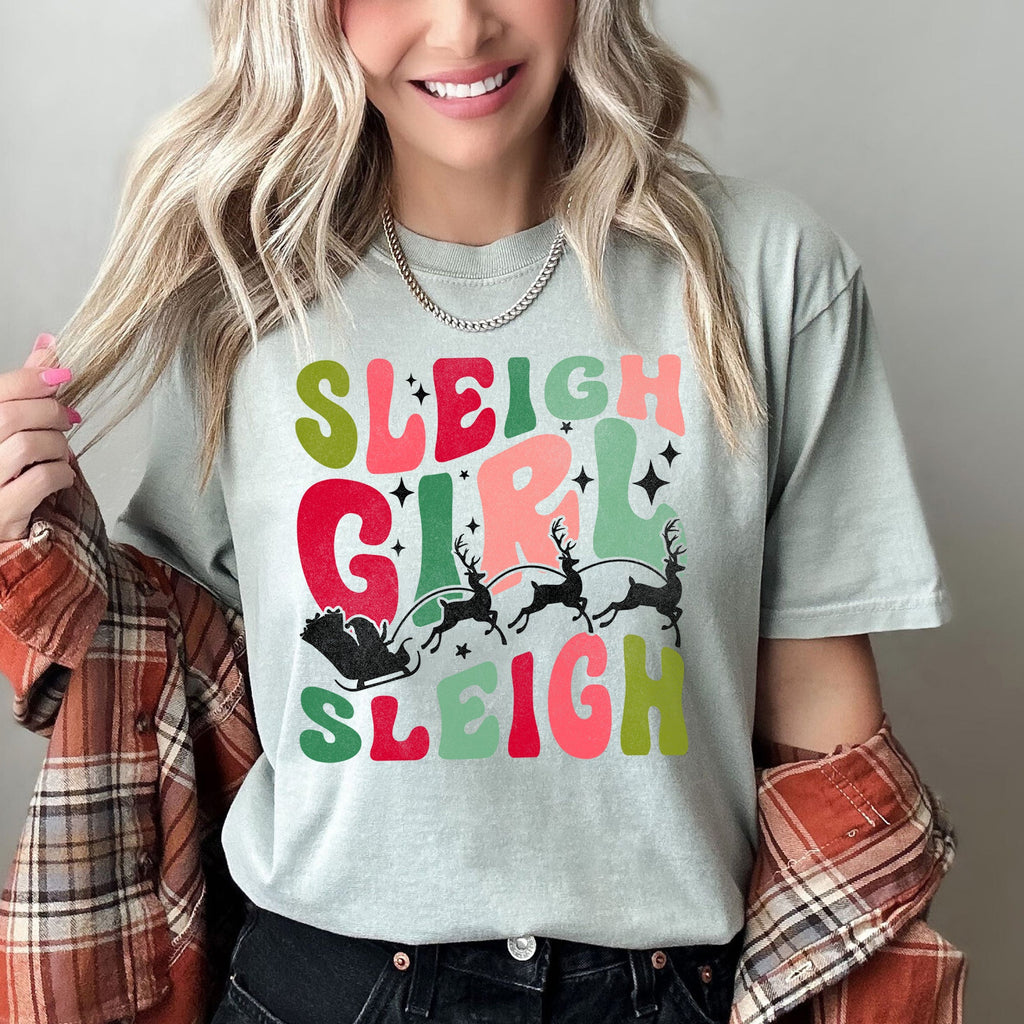 Sleigh Girl Sleigh Santa Christmas Retro Vintage Inspired Holiday Cheer Edition Comfort Colors Tee