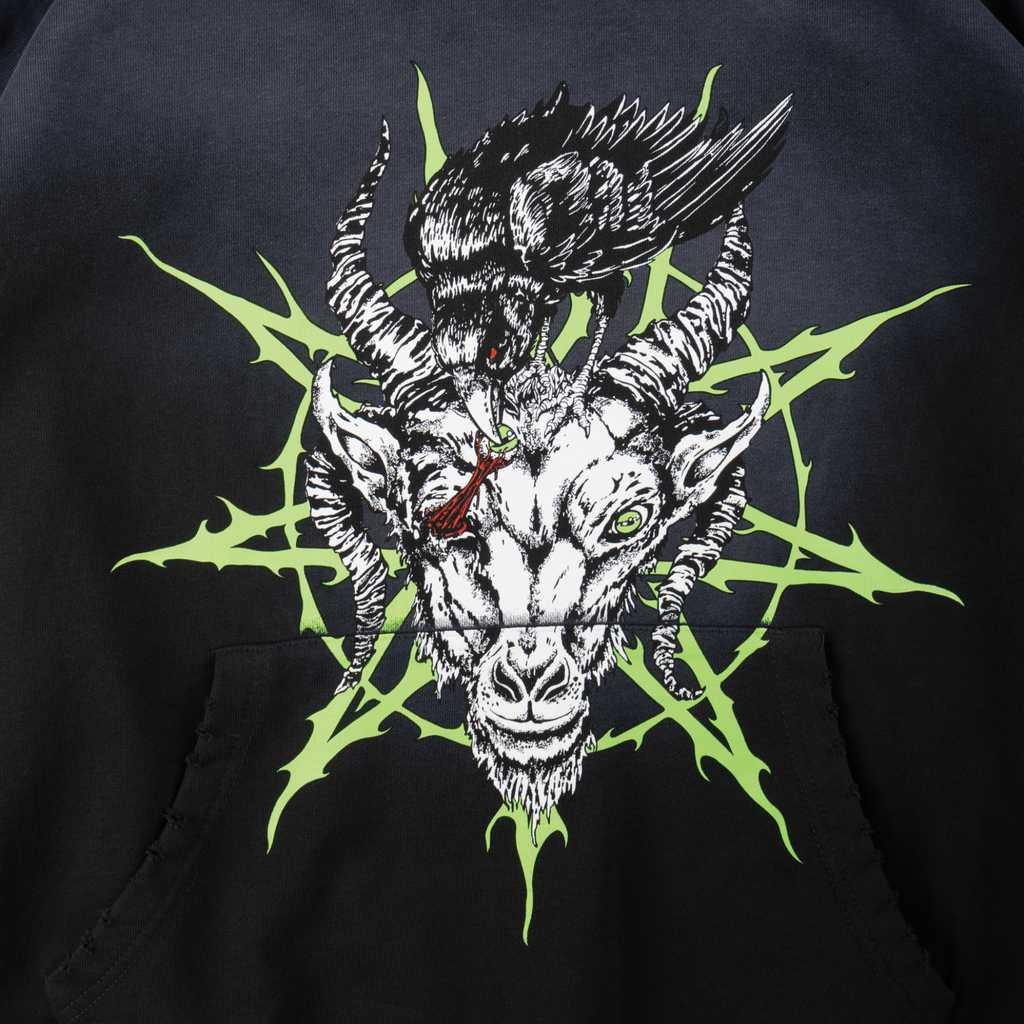 Welcome x Slipknot Ravenous Distressed Sun Fade Hoodie - Black Fade