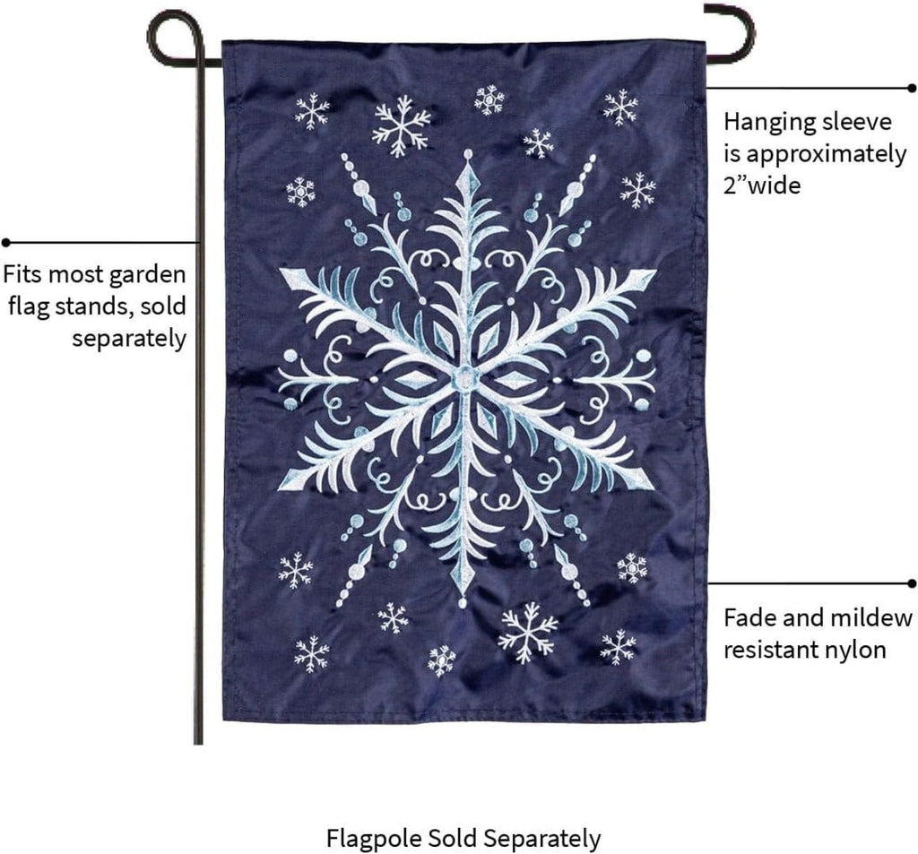 Snowflake Winter Garden Flag 2 Sided Applique