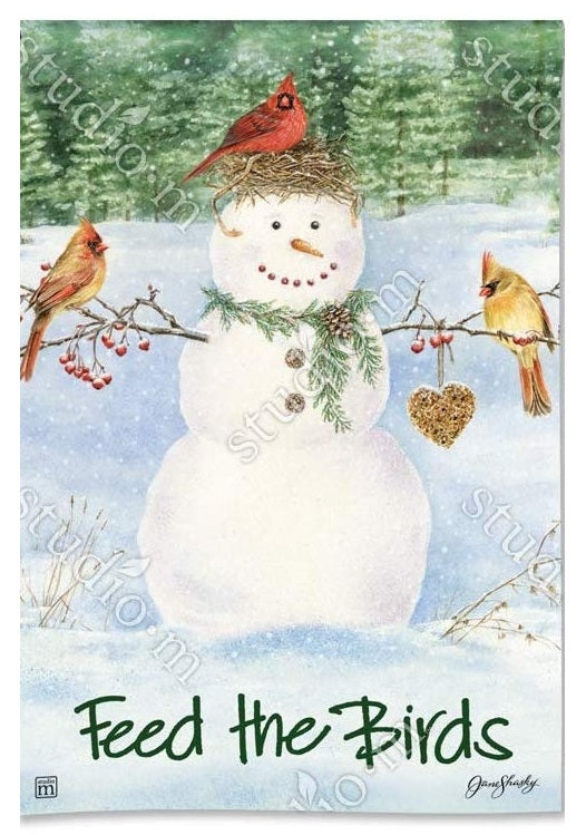 Snowman Birdfeeder Winter Garden Flag