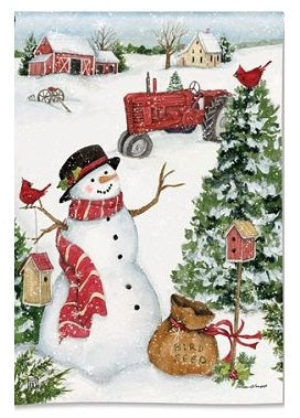 Snowman On The Farm Garden Flag