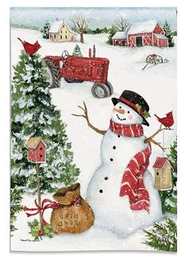 Snowman On The Farm Garden Flag
