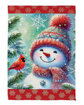 Snowman With Cardinal Friend 2 Sided Garden Flag