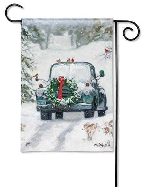 Snowy Roads Winter Garden Flag 2 Sided Christmas Wreath