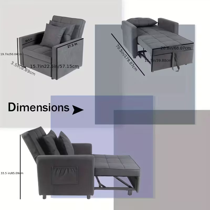 Sofa Bed Chair 3-in-1 Convertible Chair Bed, Lounger Sleeper Chair, Single Recliner For Small Space With Adjustable Backres