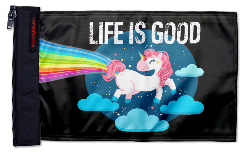 Life Is Good Unicorn 12"x18" Forever Wave Flag for Jeep Wrangler YJ 1986-1995