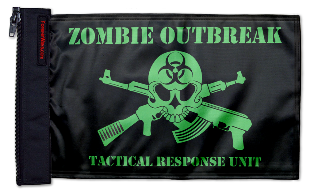 Zombie Outbreak Tactical Response Unit 12"x18" Forever Wave Flag for Jeep Wrangler LJ 2003-2006