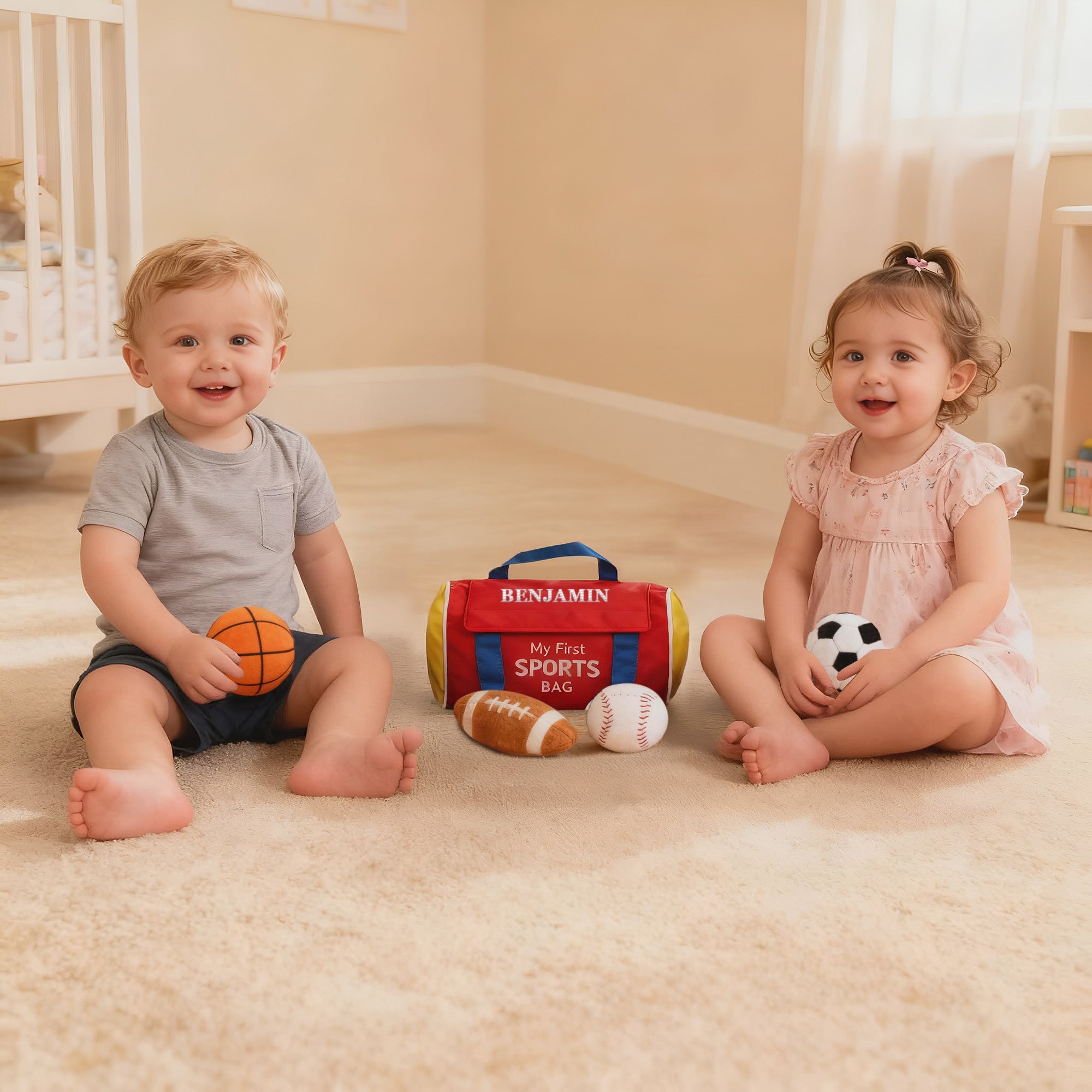 Personalized Baby My First Sports Bag with Name – Plush Toy Set 8'