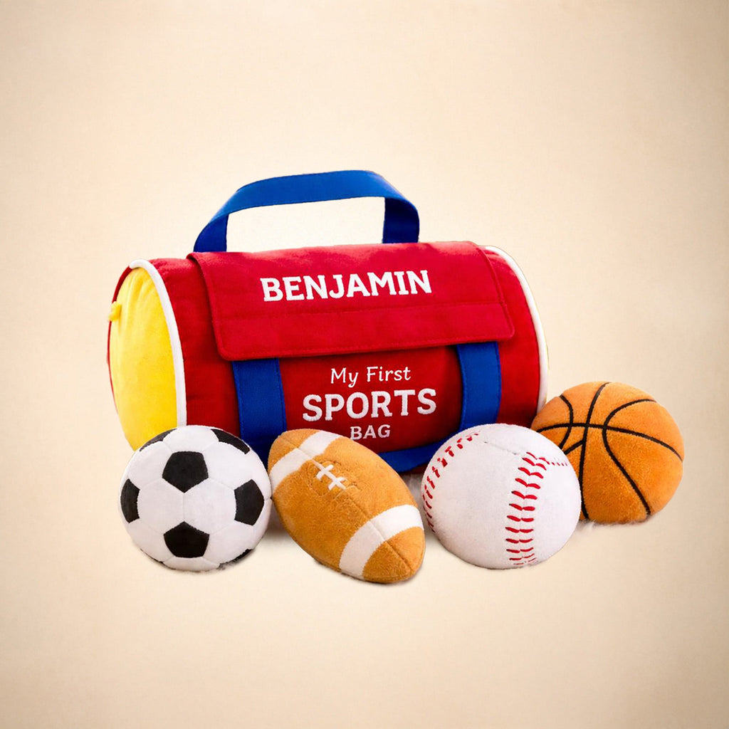 Personalized Baby My First Sports Bag with Name – Plush Toy Set 8'